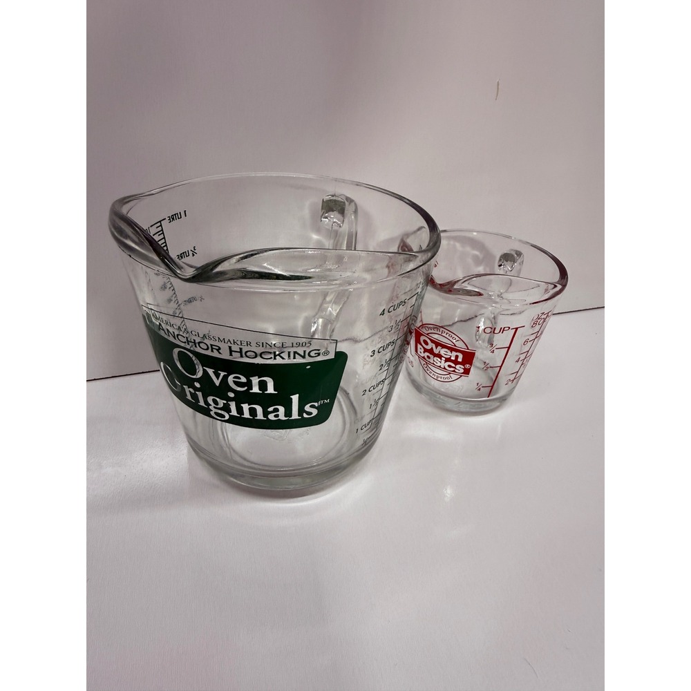 Anchor Hocking Glass Measuring Cup Set 4 Cup 1 Cup Oven Originals Basics Clear